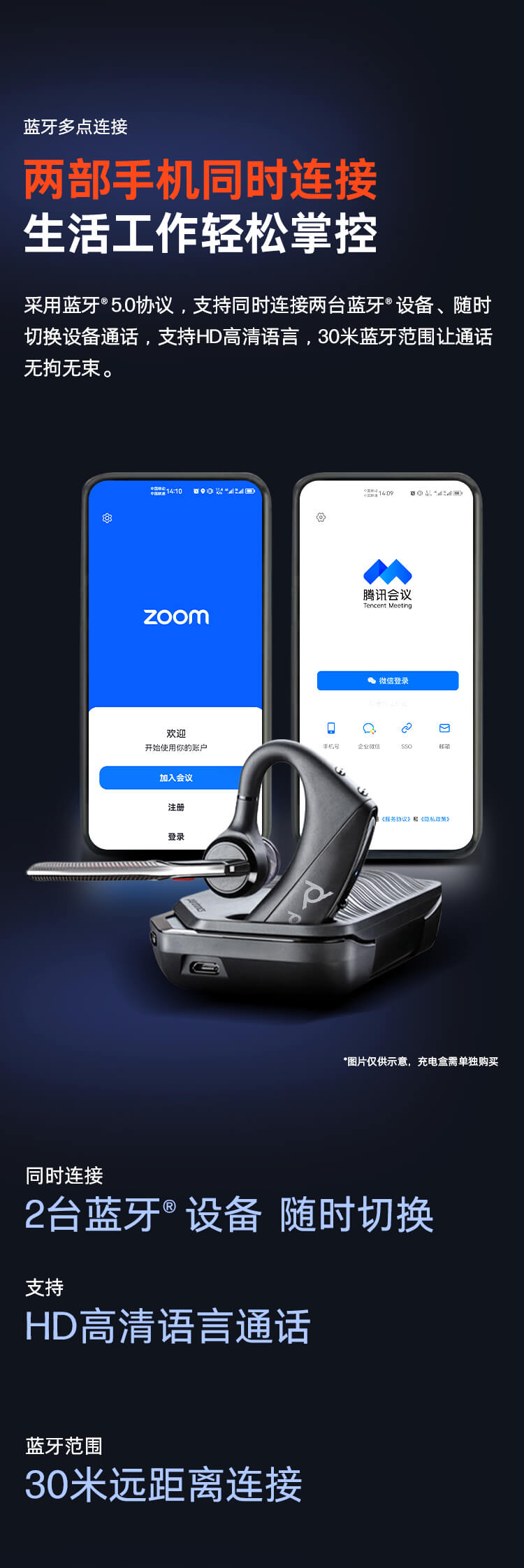 5200无线单耳蓝牙耳机 高清语音 智能降噪 超长待机 来电语音播报
